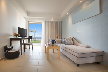 Interior of sea hotel bedroom