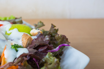 Fresh mixed vegetables salad, Salad dressing.