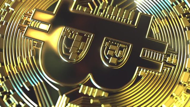 Rotating golden bitcoin coin, conceptual loopable animation