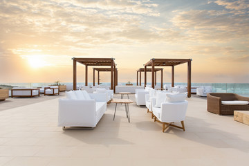 Sunset, sea  hotel resort, cafe bar