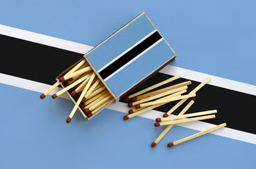 Botswana flag  is shown on an open matchbox, from which several matches fall and lies on a large...