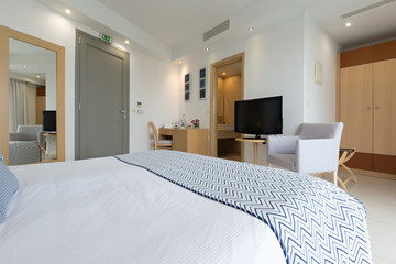 Fototapeta na wymiar Interior of sea hotel bedroom