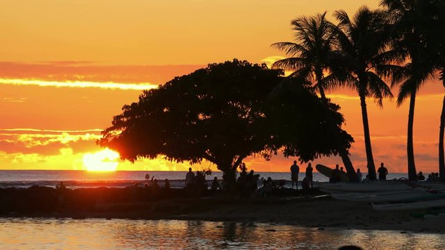  Professional video of sunset in Waikiki beach Hawaii in 4k slow motion 60fps