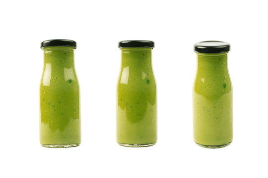 Green Sauce In A Bottle Isolated