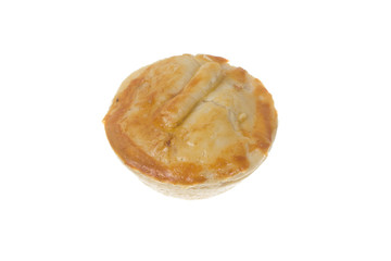 Stuffed chicken pie known as Empada in Portugal and Brazil. Isolated on white background.