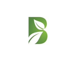 B letter logo with green leaf