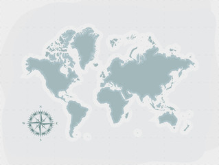 Retro world map with compass, Flat vector illustration EPS10.