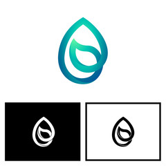 Water Drop With Leaf Logo Design emplate