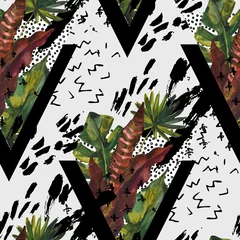 Poster Aquarel blad achtergrond in driehoek, penseelstreken, doodle, kronkel, grunge texturen. © Tanya Syrytsyna
