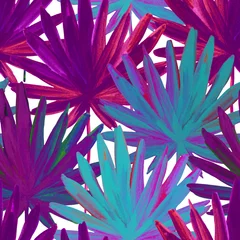 Tuinposter Aquarel kleurrijke fan palmbladeren schilderen. © Tanya Syrytsyna