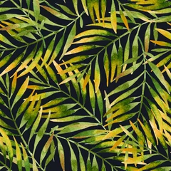 Deurstickers Eenvoudige aquarel palmbladeren naadloze patroon. © Tanya Syrytsyna
