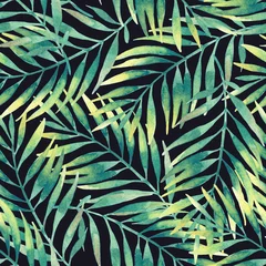 Poster Eenvoudige aquarel palmbladeren naadloze patroon. © Tanya Syrytsyna