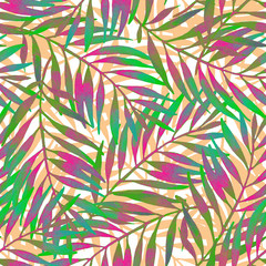 Handgeschilderd tropisch blad in levendige rave kleuren op witte achtergrondkleur.