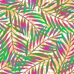 Abwaschbare Fototapete Grafikdrucke Handbemaltes tropisches Blatt in lebendigen Rave-Farben auf weißem Hintergrund.