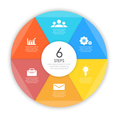Business concept of circle infographic template with 6 options for graph, presentation and round chart. Vector illustration.