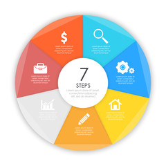 Business concept of circle infographic template with 7 options for graph, presentation and round chart. Vector illustration.