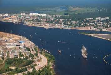 A large sailboat goes along the water area of the Daugava River.
The last windjammer bark...