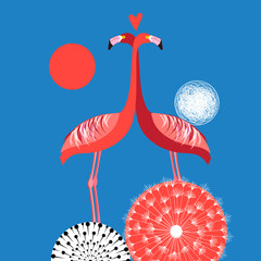 Obraz premium Vector in love with red flamingos