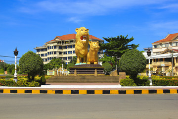 statue of lion in the city of Sihanoukville, Cambodia.
