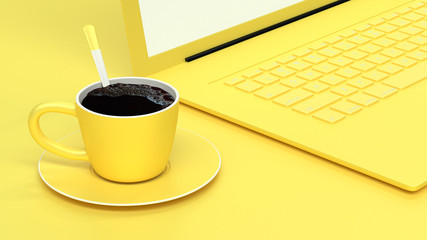Black Coffee in yellow cup on work desk