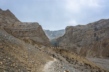 Tourists in the Himalayan mountains, Nepal.