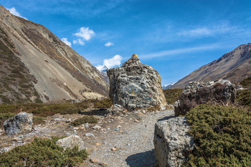 Mountain path among the big stones, Nepal.