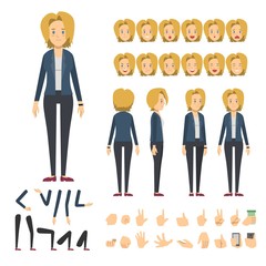 business woman character set. Full length. Different view, emotion, gesture.
