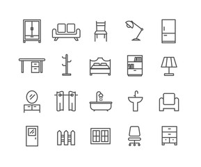 Simple Set of Furniture vector thin line icons, Editable Stroke linear symbols.