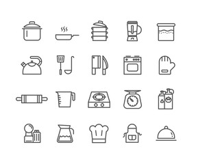 Simple Set of Kitchen vector thin line icons, Editable Stroke linear symbols.