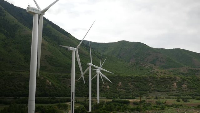 Line of Wind turbines HD