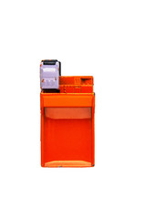 Car toy diecast on the white background , Top viwe