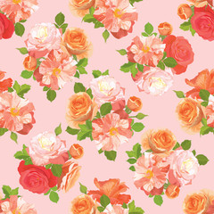Seamless pattern of orange roses flower background template. Vector set of blooming floral for holiday invitations, greeting card and fashion design.