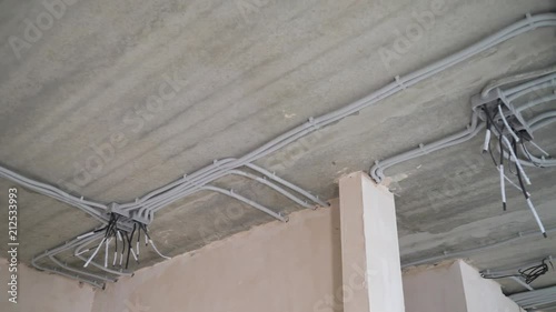 Electrical Installation Of Plastic Tubes On Building Site