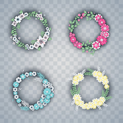 set of white and colorful paper flowers wreaths