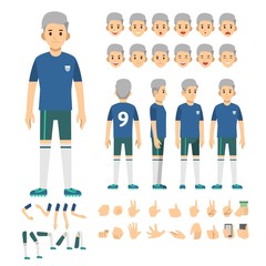 Football player mancharacter set. Full length. Different view, emotion, gesture.
