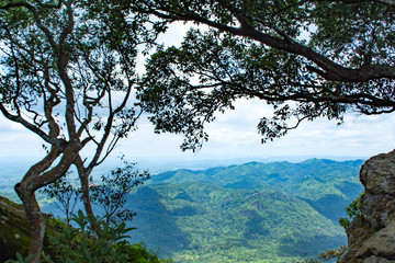 Fototapeta premium The point of view of the mountains and the town of Chaiyaphum at Pha Sut Pen Din in Pa Hin Ngam National Park , Chaiyaphum in Thailand.