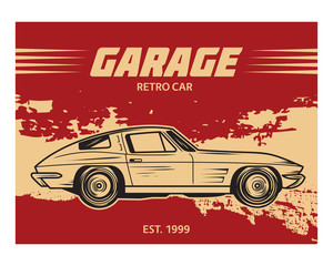 Grunge-Garage Retro-Auto klassisches Vintages altes Schulbild © vector_factory