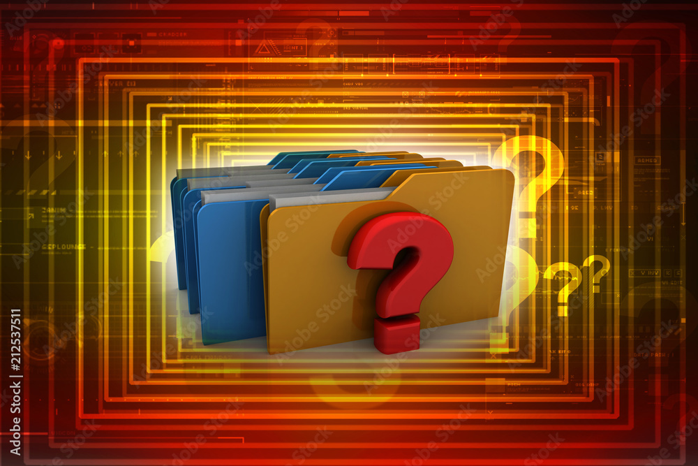 Poster 3d rendering file folder with question symbol