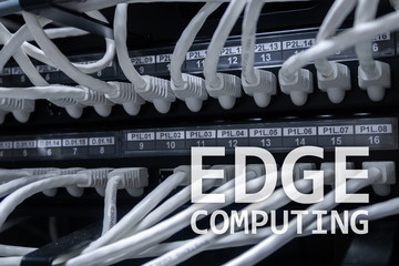 EDGE computing, internet and modern technology concept on modern server room background.