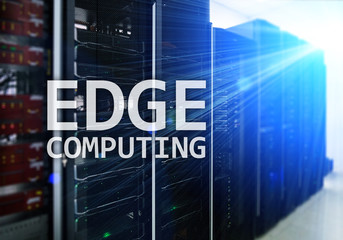 Fototapeta na wymiar EDGE computing, internet and modern technology concept on modern server room background.