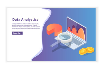 Data analysis, search engine optimization,  site position isometric concept. Vector illustration.