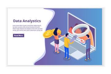 Data analysis, search engine optimization,  site position isometric concept. Vector illustration.