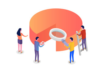 Data analysis, search engine optimization,  site position isometric concept. Vector illustration.