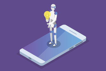 Online virtual assistant, chat bot isometric concept. Vector illustration.