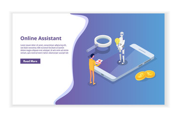 Online virtual assistant, chat bot isometric concept. Vector illustration.