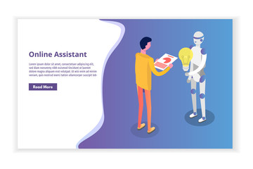 Online virtual assistant, chat bot isometric concept. Vector illustration.