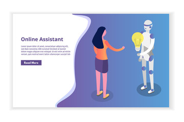 Online virtual assistant, chat bot isometric concept. Vector illustration.