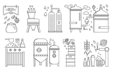 Beer production stage on white background. Vector illustration