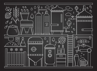 Beer production stage on white background. Vector illustration