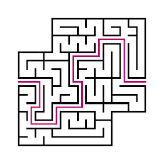 Black square maze for children. Simple flat vector illustration isolated on white background. With the answer. With a place for your images.